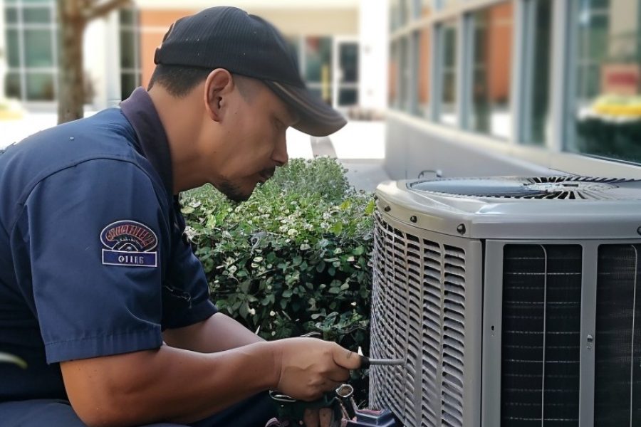 Technician working on a service call